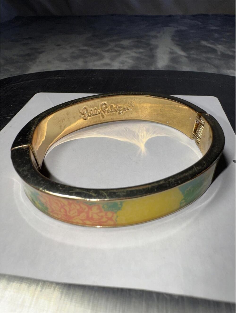 Lilly Pulitzer Enamel Bangle Bracelet Gold Tone Size 6.5” Signed